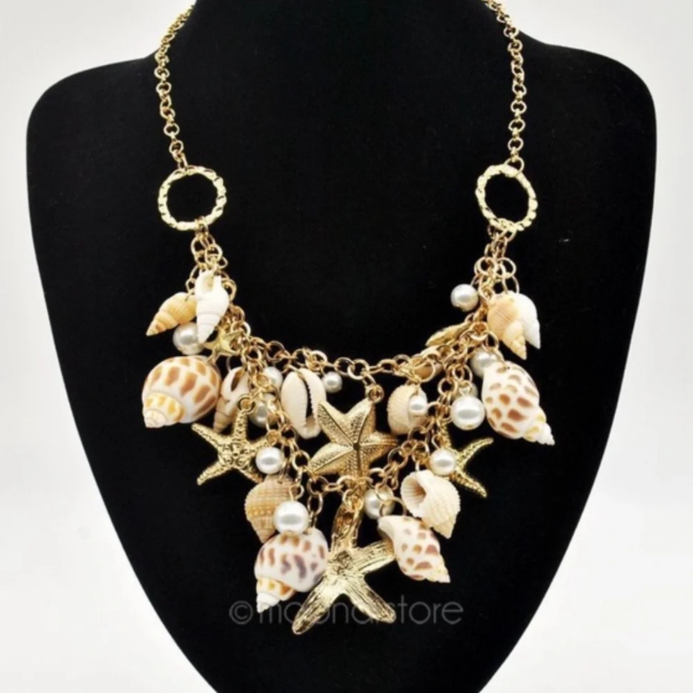 N318 Statement Piece : Shells, Starfish and Glass Pearls